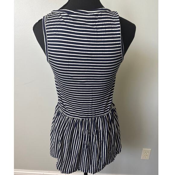 ModCloth Navy Blue Striped V Neck Peplum Sleeveless Top Nautical Sz XXS NWT - Picture 4 of 9